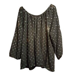 Vintage Erica Brooke Black Sheer Polka Dot Blouse Long Sleeve Womens Size L